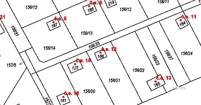 Pouchobrady 12, Sobětuchy na parcele st. 166 v KÚ Sobětuchy, Katastrální mapa