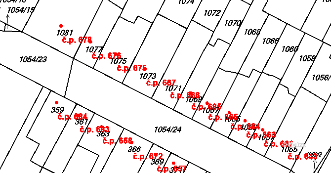Bučovice 666 na parcele st. 1071 v KÚ Bučovice, Katastrální mapa