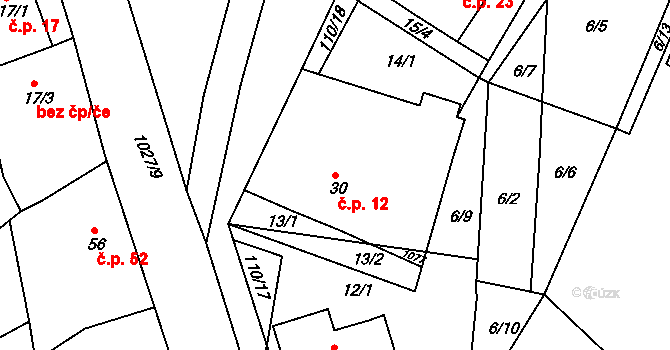 Kraskov 12, Seč na parcele st. 30 v KÚ Kraskov, Katastrální mapa
