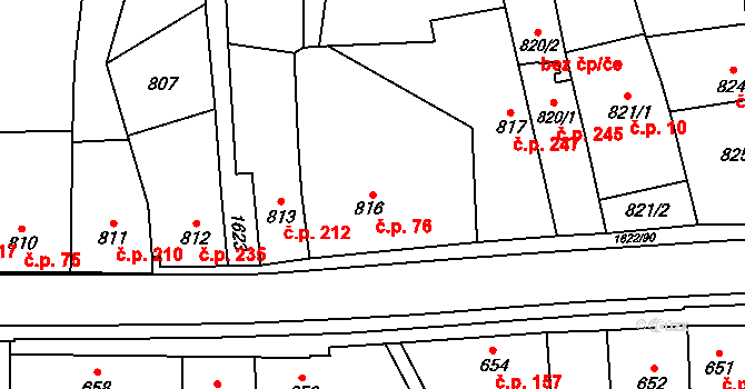 Drnovice 76 na parcele st. 816 v KÚ Drnovice u Vyškova, Katastrální mapa