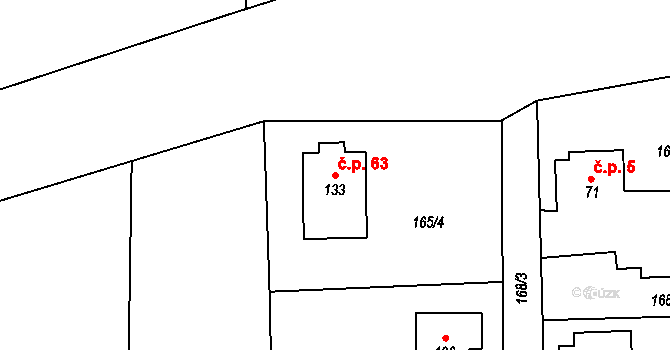 Temešvár 63 na parcele st. 133 v KÚ Temešvár, Katastrální mapa