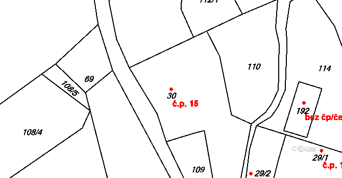 Boudy 15 na parcele st. 30 v KÚ Boudy, Katastrální mapa