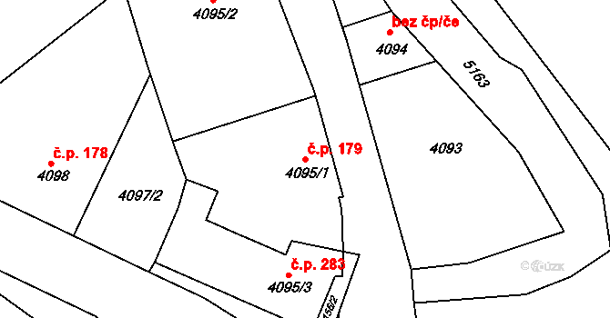 Choceňské Předměstí 179, Vysoké Mýto na parcele st. 4095/1 v KÚ Vysoké Mýto, Katastrální mapa