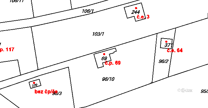 Mlékojedy 69, Neratovice na parcele st. 69 v KÚ Mlékojedy u Neratovic, Katastrální mapa