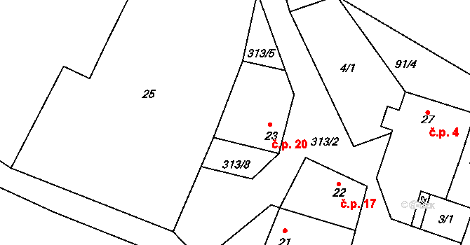 Noutonice 20, Lichoceves na parcele st. 23 v KÚ Noutonice, Katastrální mapa