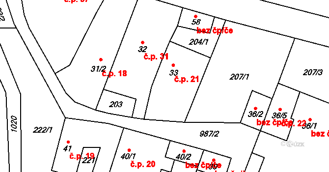 Předboř 21, Choustník na parcele st. 33 v KÚ Předboř u Choustníku, Katastrální mapa