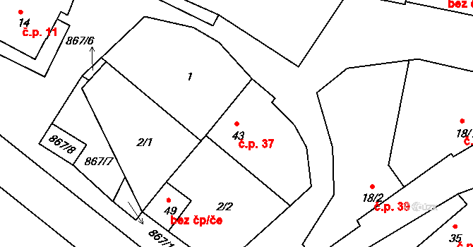 Bezděčín 37, Želeč na parcele st. 43 v KÚ Bezděčín, Katastrální mapa