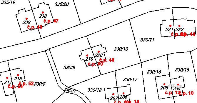 Rybitví 48 na parcele st. 220 v KÚ Rybitví, Katastrální mapa