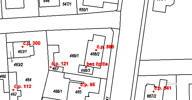 Písnice 586, Praha na parcele st. 468/2 v KÚ Písnice, Katastrální mapa