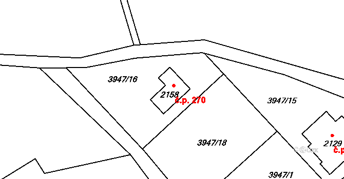 Chrást nad Sázavou 270, Týnec nad Sázavou na parcele st. 2158 v KÚ Týnec nad Sázavou, Katastrální mapa