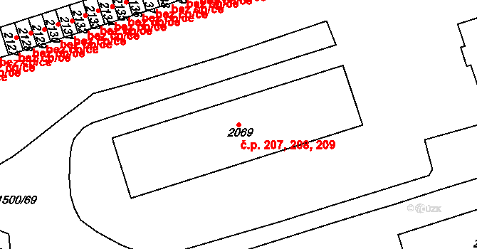 Nádražní Předměstí 207,208,209, Český Krumlov na parcele st. 2069 v KÚ Český Krumlov, Katastrální mapa