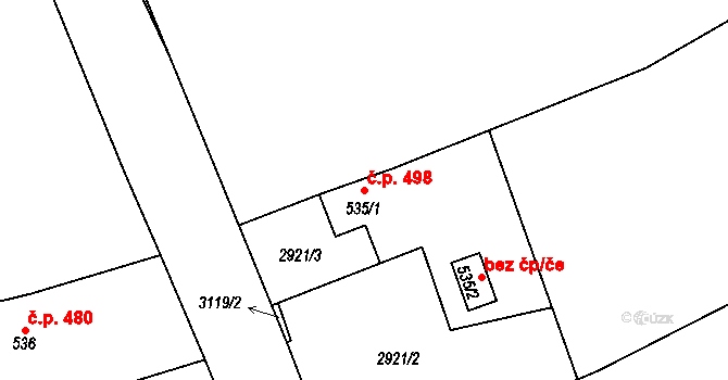 Kryry 498 na parcele st. 535/1 v KÚ Kryry, Katastrální mapa