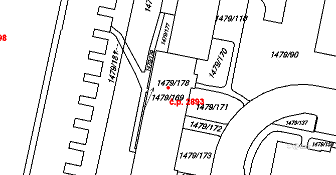 Louny 2893 na parcele st. 1479/169 v KÚ Louny, Katastrální mapa
