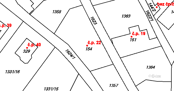 Lipiny 22, Bolehošť na parcele st. 154 v KÚ Bolehošť, Katastrální mapa