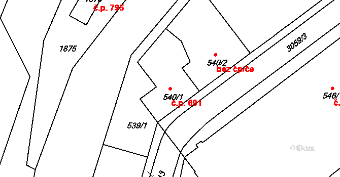 Rychnov nad Kněžnou 691 na parcele st. 540/1 v KÚ Rychnov nad Kněžnou, Katastrální mapa