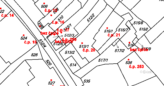 Borkovany 20 na parcele st. 513/1 v KÚ Borkovany, Katastrální mapa