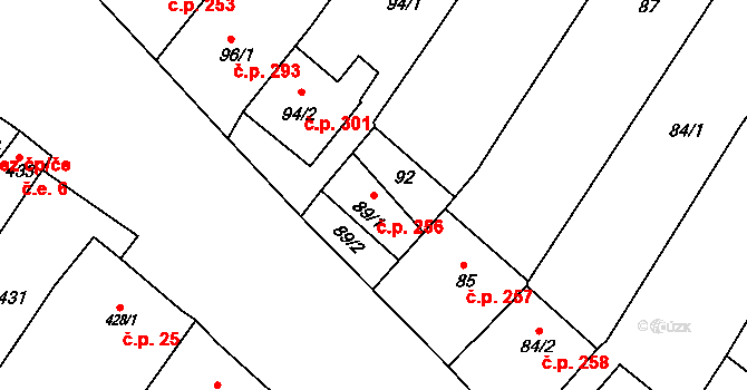Perná 256 na parcele st. 89/1 v KÚ Perná, Katastrální mapa