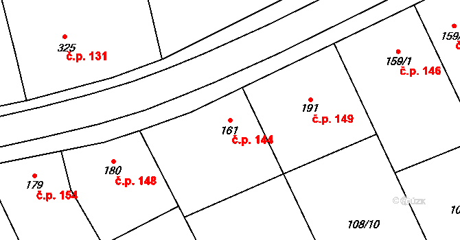 Jestřabice 144, Koryčany na parcele st. 161 v KÚ Jestřabice, Katastrální mapa