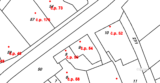 Postoupky 54, Kroměříž na parcele st. 9 v KÚ Postoupky, Katastrální mapa
