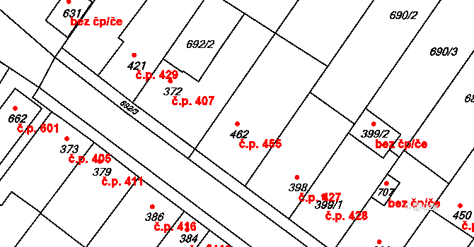 Smržice 455 na parcele st. 462 v KÚ Smržice, Katastrální mapa