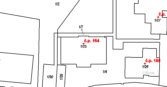 Pávov 164, Jihlava na parcele st. 1/25 v KÚ Pávov, Katastrální mapa