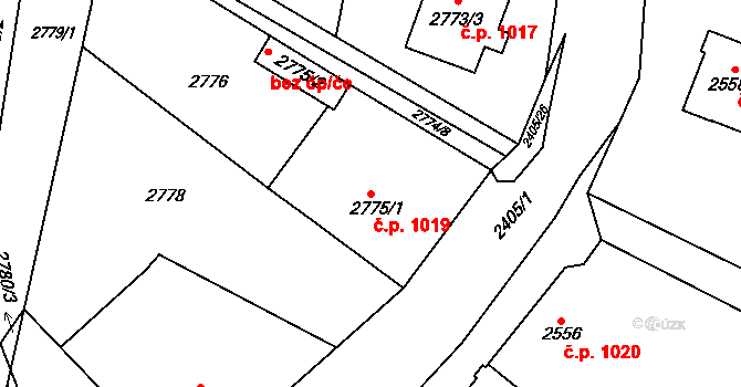 Rakšice 1019, Moravský Krumlov na parcele st. 2775/1 v KÚ Moravský Krumlov, Katastrální mapa