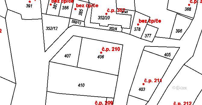 Šatov 210 na parcele st. 406 v KÚ Šatov, Katastrální mapa