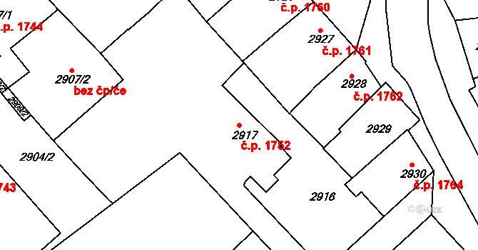 Znojmo 1752 na parcele st. 2917 v KÚ Znojmo-město, Katastrální mapa