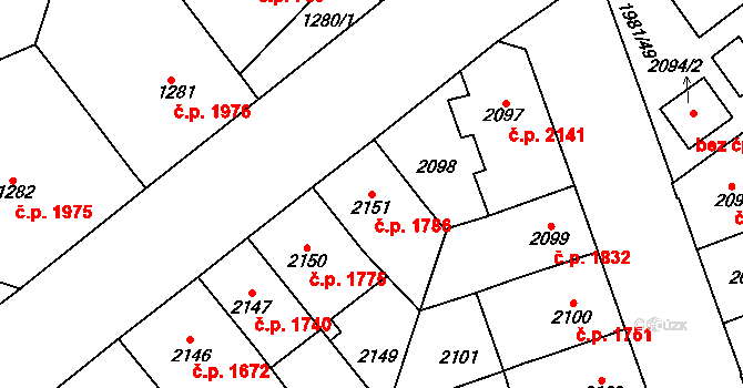 Přerov I-Město 1786, Přerov na parcele st. 2151 v KÚ Přerov, Katastrální mapa