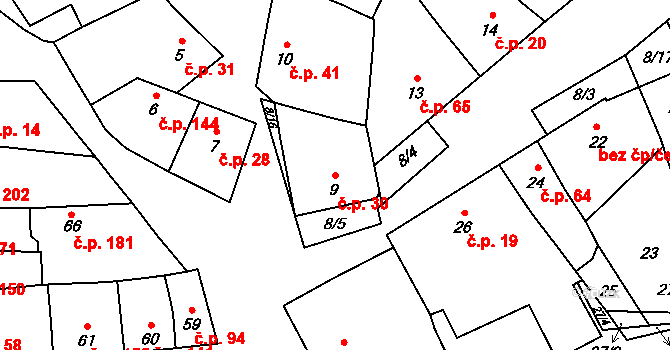 Přerov VI-Újezdec 30, Přerov na parcele st. 9 v KÚ Újezdec u Přerova, Katastrální mapa