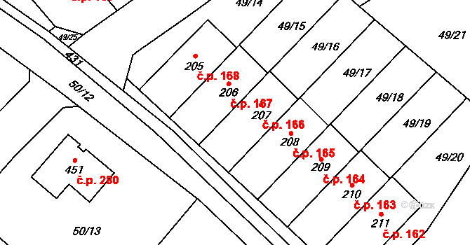 Přerov XI-Vinary 166, Přerov na parcele st. 207 v KÚ Vinary u Přerova, Katastrální mapa