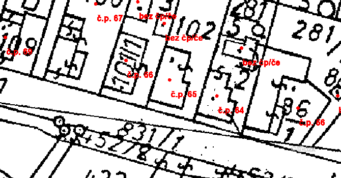 Vlkaneč 65 na parcele st. 102 v KÚ Vlkaneč, Katastrální mapa