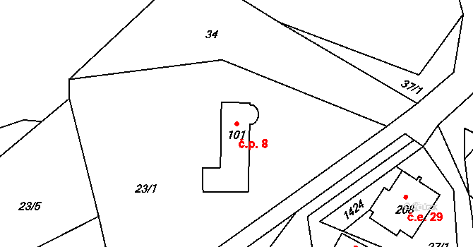 Malešín 8, Řehenice na parcele st. 101 v KÚ Malešín, Katastrální mapa