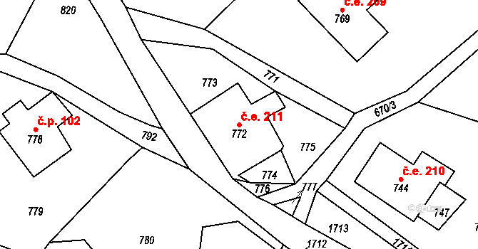 Desná II 211, Desná na parcele st. 772 v KÚ Desná II, Katastrální mapa