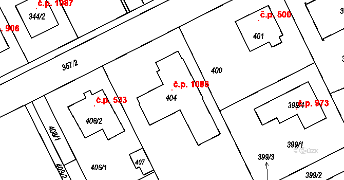 Průhonice 1086 na parcele st. 404 v KÚ Hole u Průhonic, Katastrální mapa