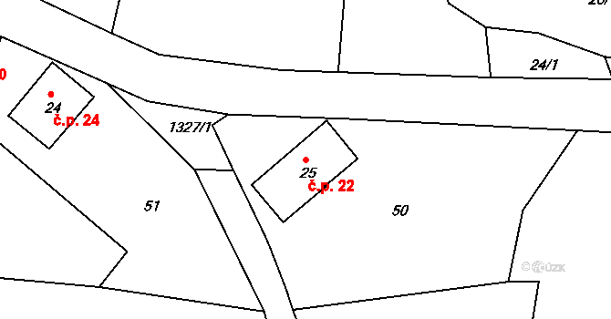 Rychnov 22, Verneřice na parcele st. 25 v KÚ Rychnov u Verneřic, Katastrální mapa