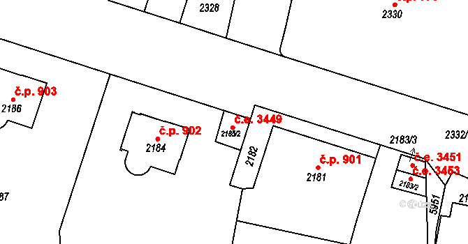 Jihlava 3449 na parcele st. 2185/2 v KÚ Jihlava, Katastrální mapa