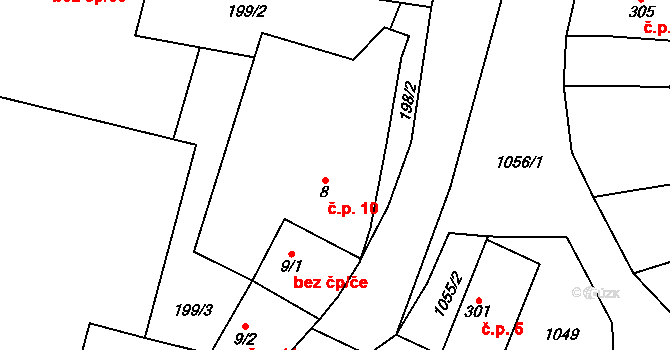 Rožďalovice 10 na parcele st. 8 v KÚ Rožďalovice, Katastrální mapa