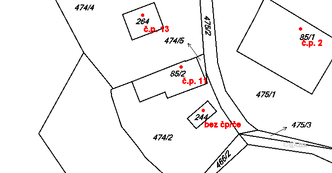 Zápudov 11, Boseň na parcele st. 85/2 v KÚ Boseň, Katastrální mapa