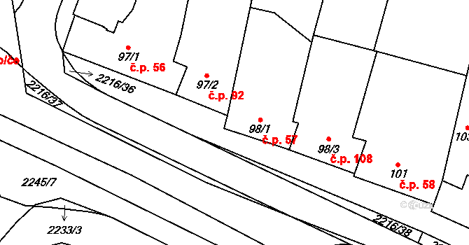 Troubky 57, Troubky-Zdislavice na parcele st. 98/1 v KÚ Troubky, Katastrální mapa