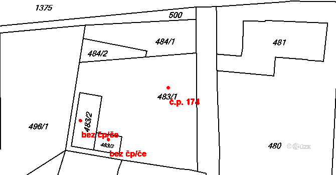 Mnichov 174, Vrbno pod Pradědem na parcele st. 483/1 v KÚ Mnichov pod Pradědem, Katastrální mapa
