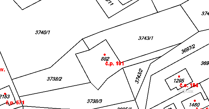 Morávka 191 na parcele st. 882 v KÚ Morávka, Katastrální mapa