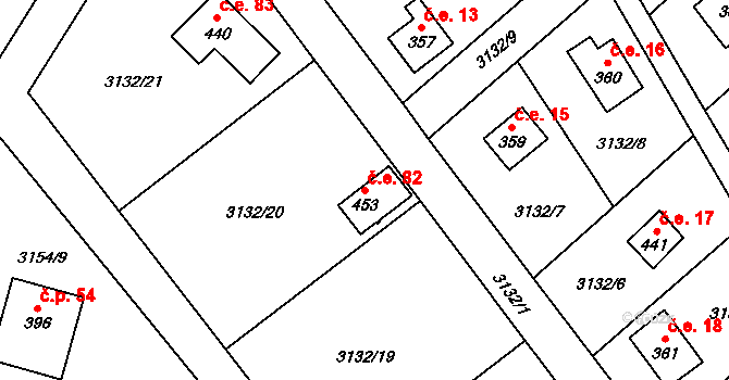 Podělusy 82, Týnec nad Sázavou na parcele st. 453 v KÚ Podělusy, Katastrální mapa