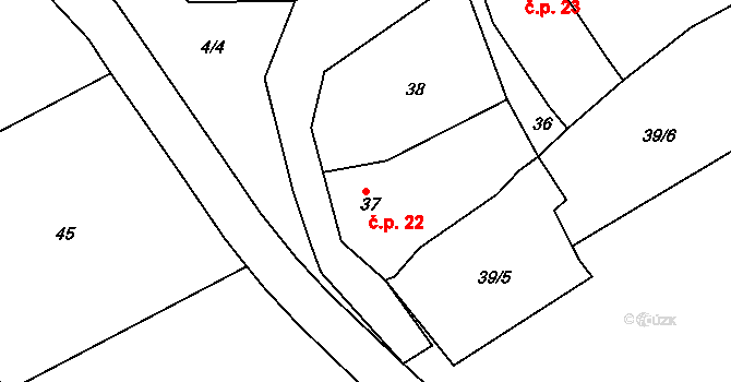 Radvanov 22, Josefov na parcele st. 37 v KÚ Radvanov, Katastrální mapa