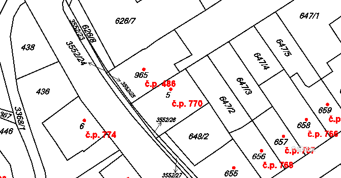 Lomnice nad Popelkou 770 na parcele st. 5 v KÚ Lomnice nad Popelkou, Katastrální mapa
