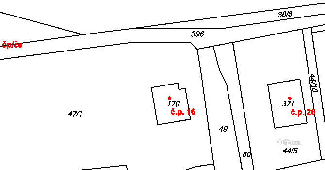 Skuhrov 16 na parcele st. 170 v KÚ Skuhrov pod Brdy, Katastrální mapa