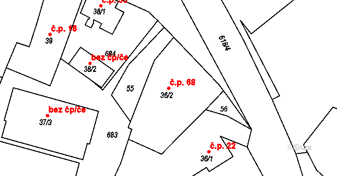 Ledce 68 na parcele st. 36/2 v KÚ Ledce u Mladé Boleslavi, Katastrální mapa