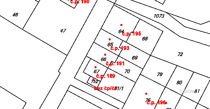 Mimoň III 191, Mimoň na parcele st. 66 v KÚ Mimoň, Katastrální mapa