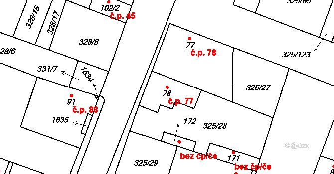 Chodouny 77 na parcele st. 78 v KÚ Chodouny, Katastrální mapa