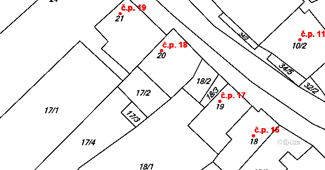 Račice 18 na parcele st. 20 v KÚ Račice u Štětí, Katastrální mapa